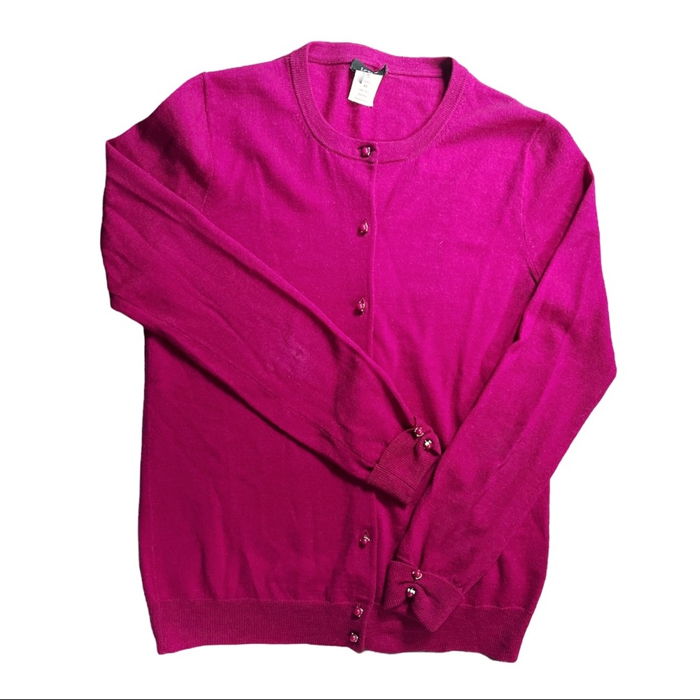 Beautiful J. Crew 100% Wool Fuchsia Cardigan w/Enamel Buttons, sz XS
